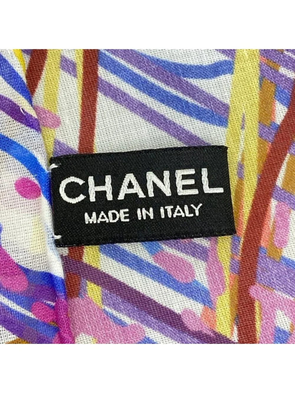 Chanel Shawl White CC Logo Cotton Scarf